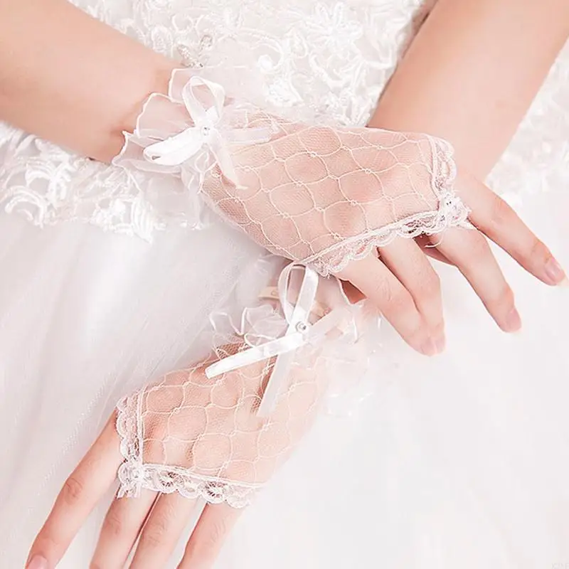 K3NF Mariage Prom Prom Gants en dentelle blanche
