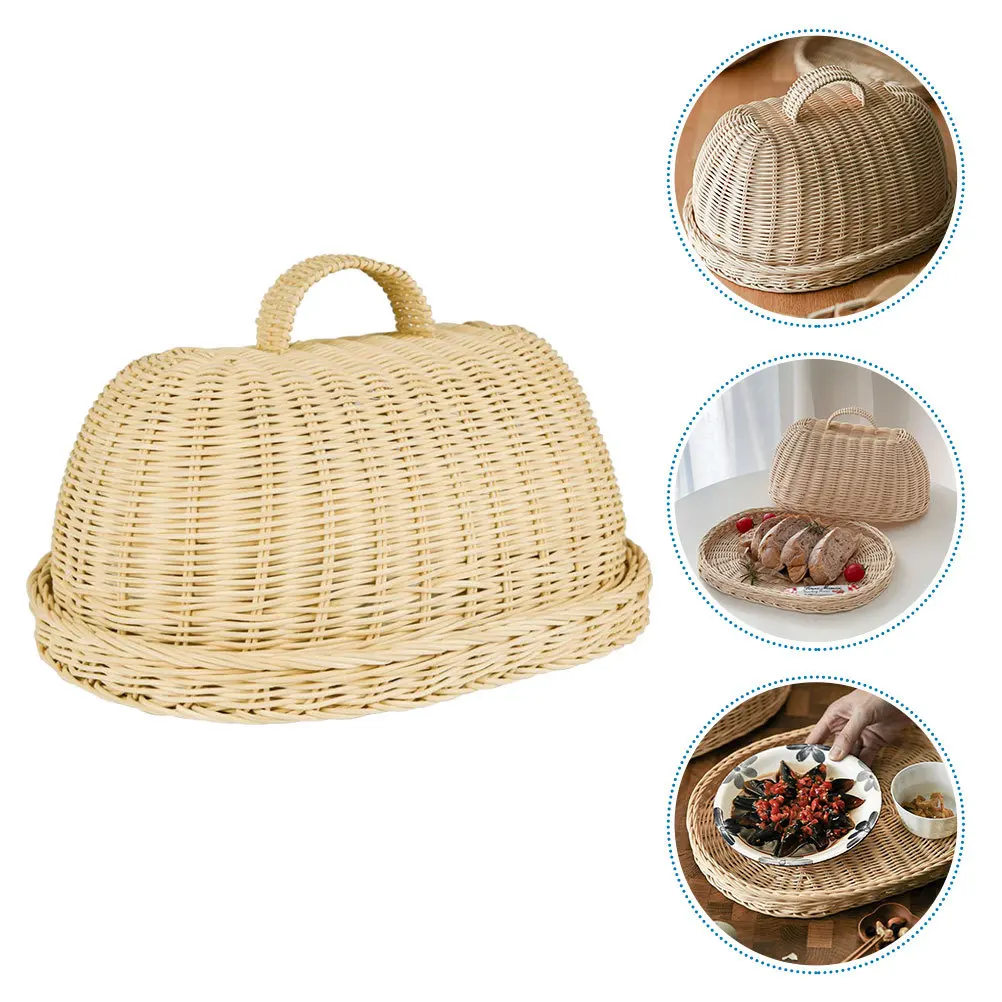 

1 Set Rattan Food Cover Protective Cover Large Capacity Storage Tray Fruit Bread Basket Kitchen Supplies Kitchen Accessory