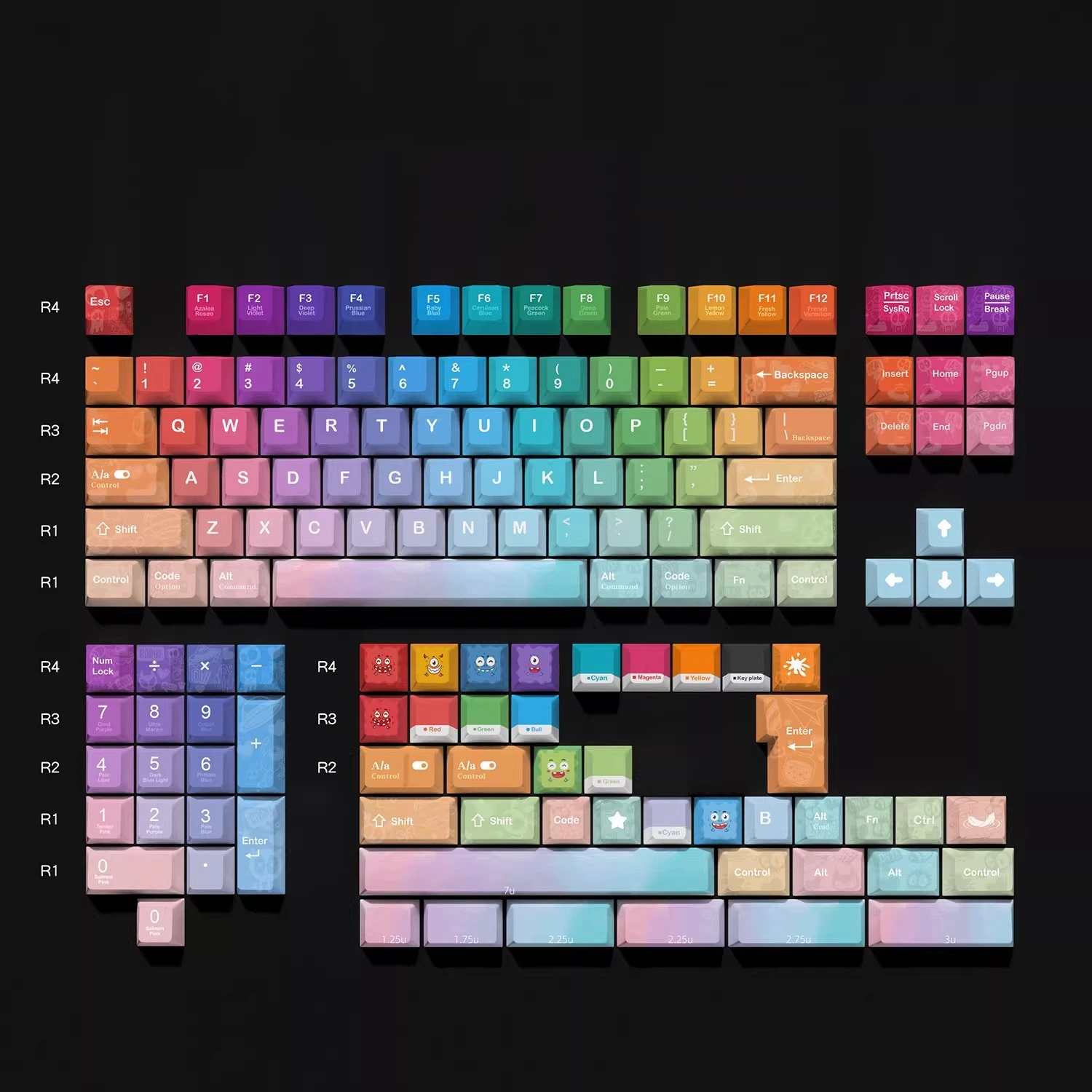 1 Set Childhood Fantasies Keycaps PBT Dye Sublimation Key Caps Cherry Profile Rainbow Keycap For MX Switch Mechanical Keyboard