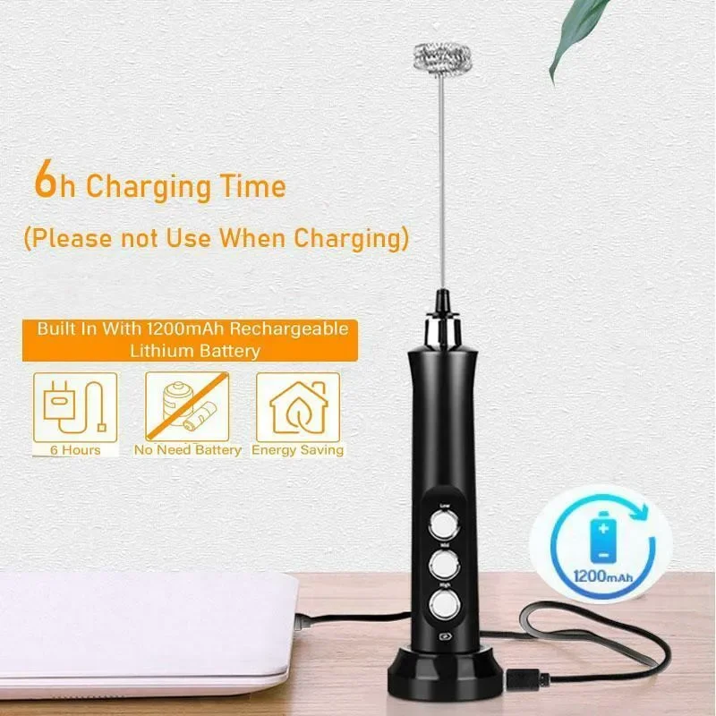 

Electric Foamer Mixer Whisk Beater Stirrer 3-Speeds Coffee Milk Drink Frother USB Rechargeable Handheld Food Blender Whisk