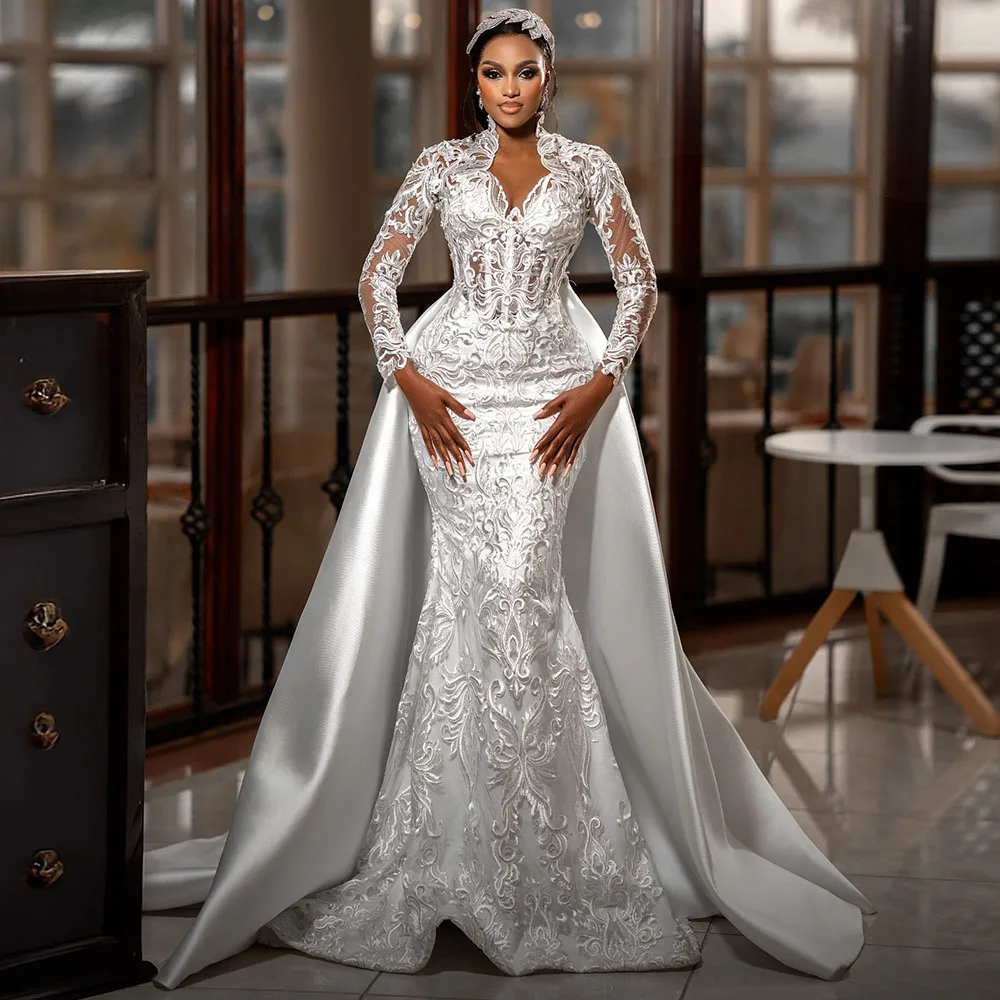 Vintage Elegant Lace Mermaid Wedding Dress With Train Long Sleeves Bridal Gowns vestidos de novias 2025 Customized