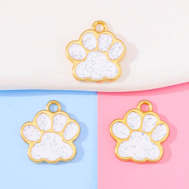 20Pcs 16*17mm Multiple Colors Alloy Metal Drop Oil Dog Cat Bear Paw Shining Charms Animal Pendant For DIY Bracelet Charm Jewelry