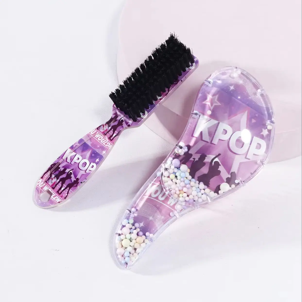2pcs Hair Brush Set with KPOP Pattern, 1pc KPOP Style Cleaning Brush, 1pc KPOP Cartoon Massage Comb, Special for Real Hair Wigs