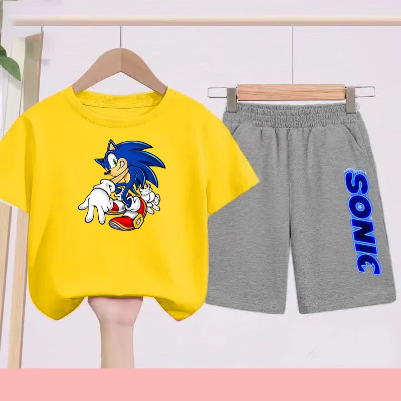 

Children's Summer T-shirt + Shorts with Cartoon and Anime Cute Cat Pattern - Boys' and Girls' Daily Sports Outfit Clothing