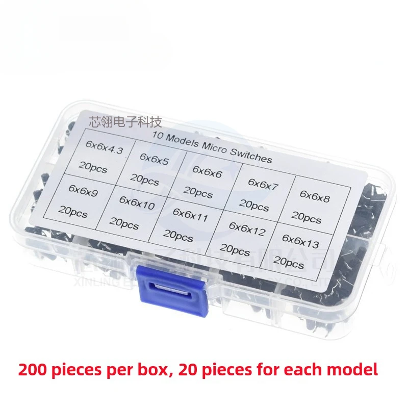 10 Modelle 6*6 Taktschalter Taktiles Druckknopf-Kit Höhe: 4,3 ~ 13 mm DIP 4P Micro 6x6 Schlüsselschalter für Arduino