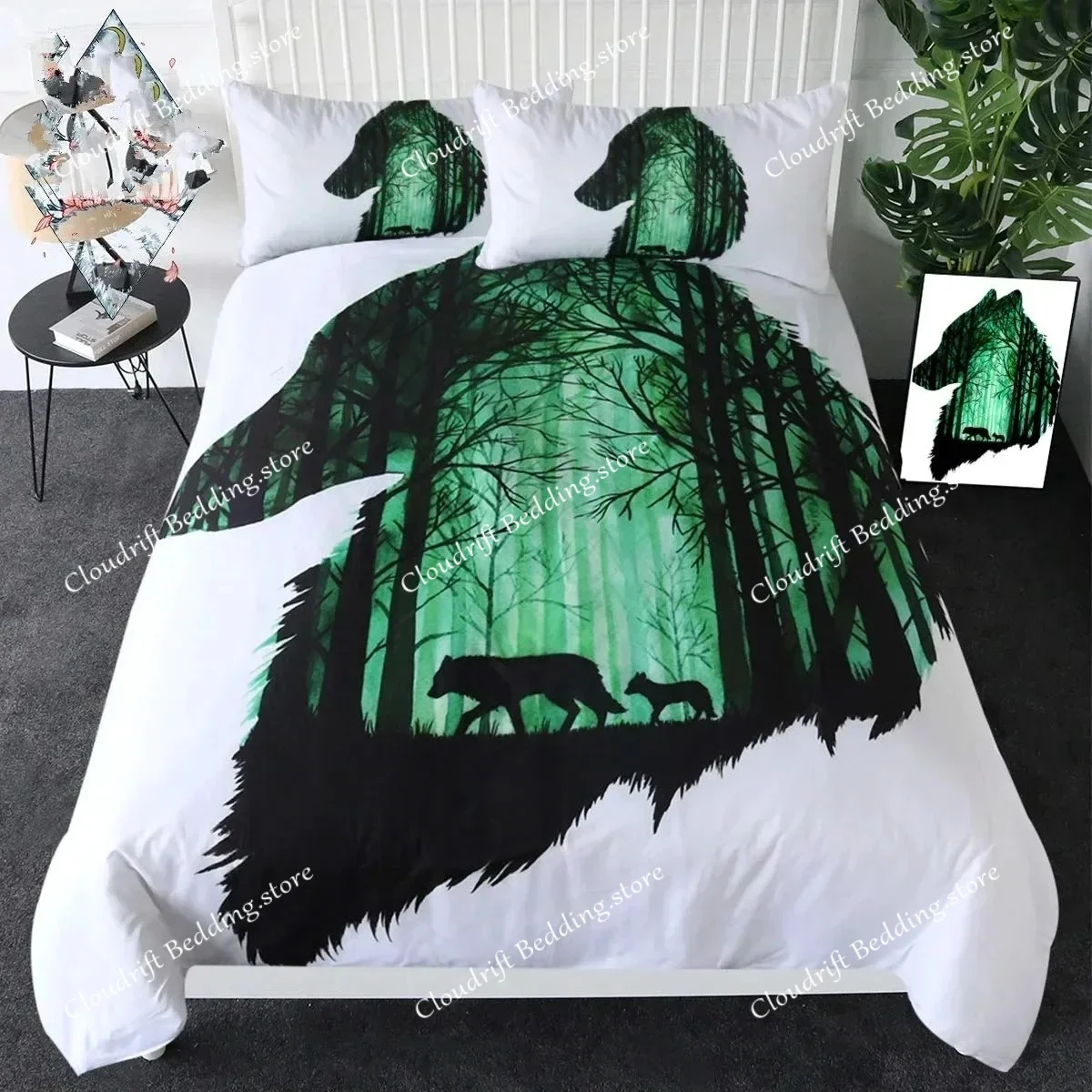 

Moon Child Black Cold Art Moon Fox Duvet Cover Set Moon and Stars Bedding Set Black and White Fox Comforter Cover for Girl Boy