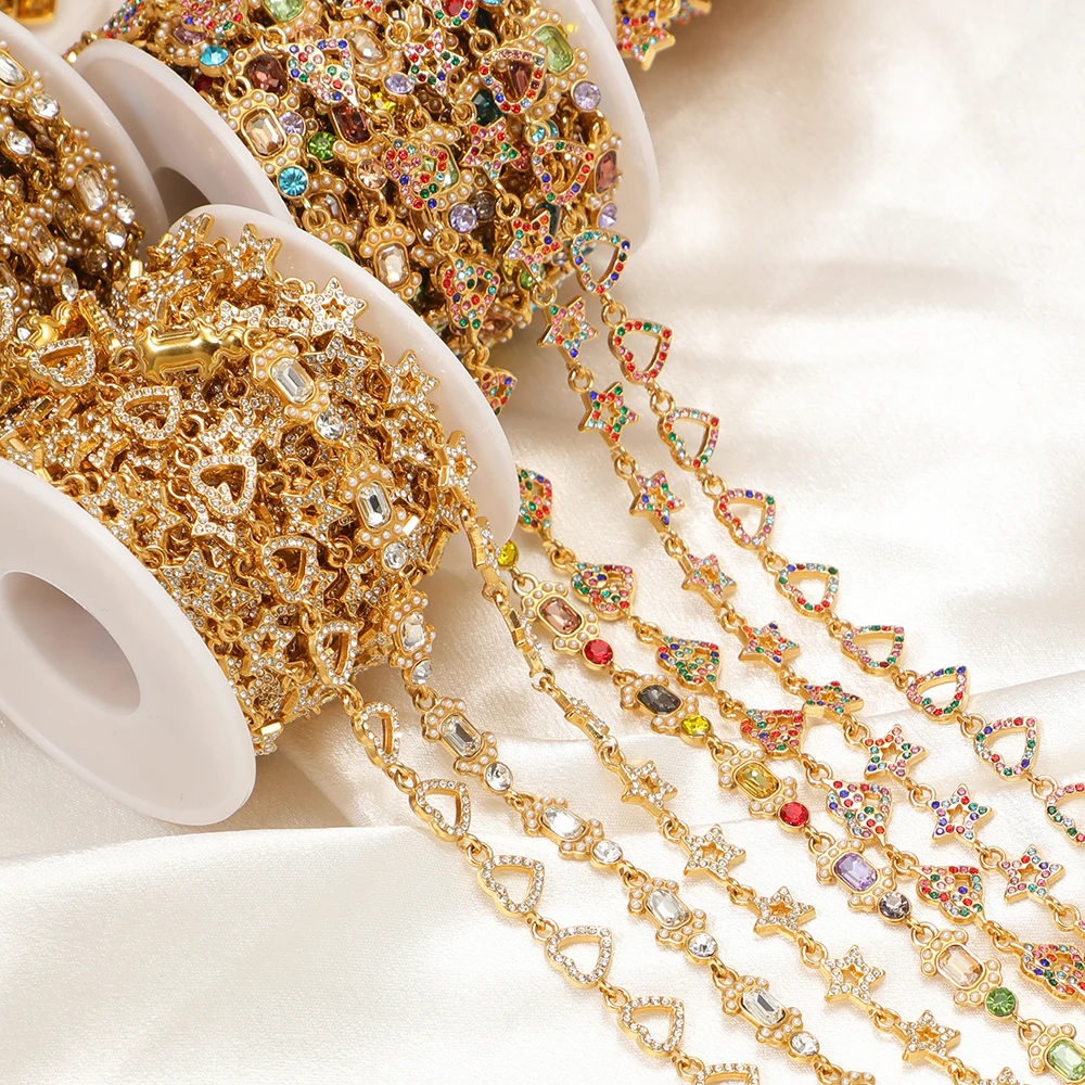 1 Meter Edelstahl Herz-Stern-Strass-Ketten Edelstein-Ketten für DIY Modeschmuck-Herstellung Halsketten Armbänder Zubehör – Detail 5