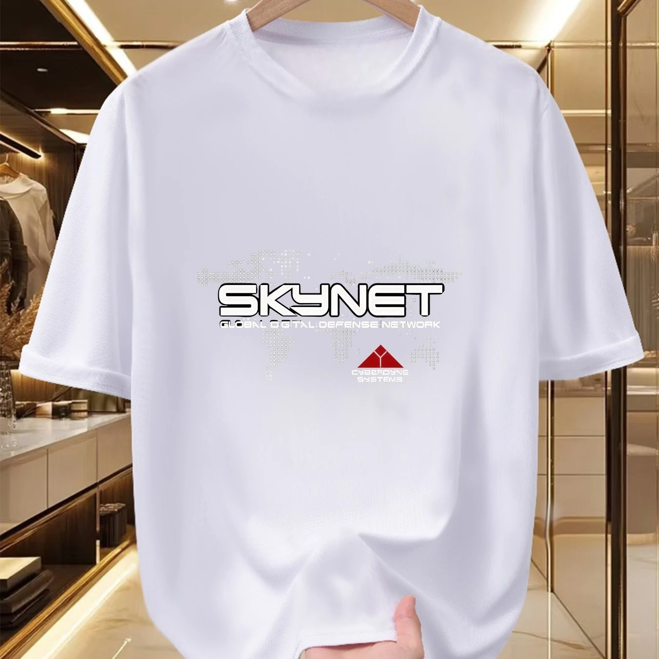 Herren-Grafik-T-Shirt - Auffälliges bedrucktes Kurzarm-Sommer-T-Shirt im futuristischen Skynet-Design, tech-inspiriertes T-Shirt – Detail 5