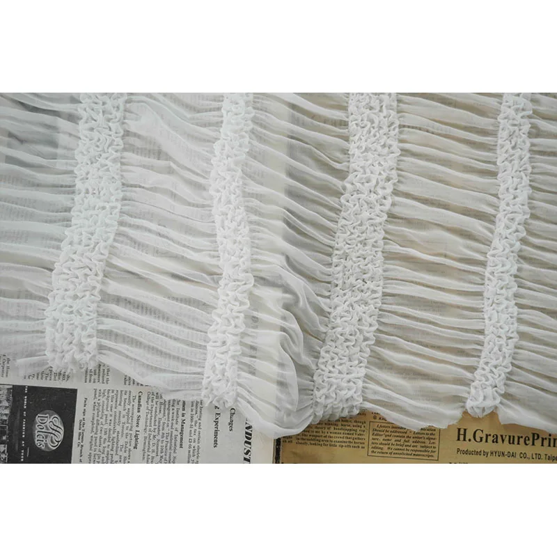 Tessuto chiffon bianco rosa con volant pieghettato ricamo squisito tessuto da sposa gonna in tessuto fascia per capelli