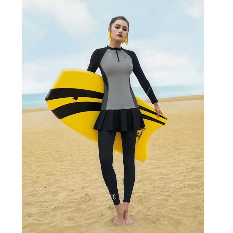 

3pcs/set Rash Guards for Women Long Sleeve UV Sun Protection Swim Shirt with Skirt Tights, Rashguard Swimsuit Tops+Bottoms