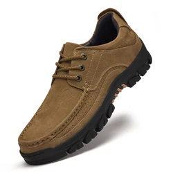 Men's Nubuck Leather Outdoor Casual Shoes Brown Oxfords Lace-Up Design with Anti-Skid Rubber Sole Large Sizes 48 49 50