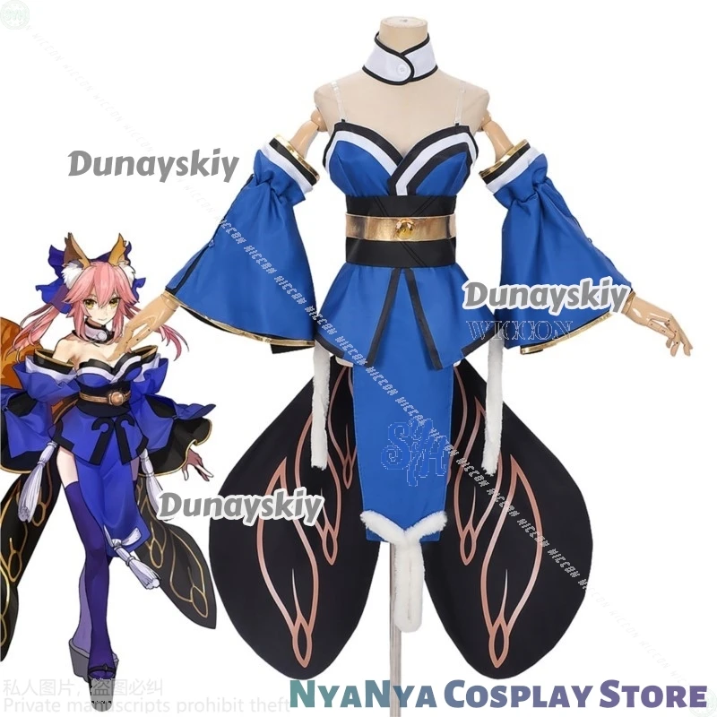 Anime Game Fate Fgoo Cosplay Tamamo No Mae Costume Sexy Blue Japanese Kimono Jirai Kei Girls Halloween Christmas Party Cos