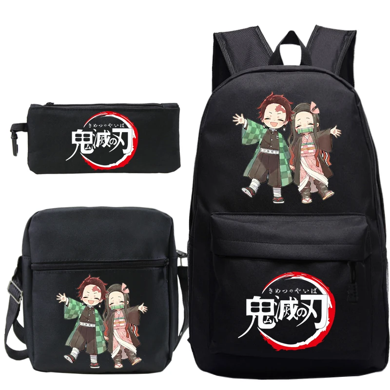 Kids Anime Backpack Demon Slayer School Backpack Shoulder Bags Pencil Bag 3pcs Set Girl Boy School Bags Students Travel Bagpack