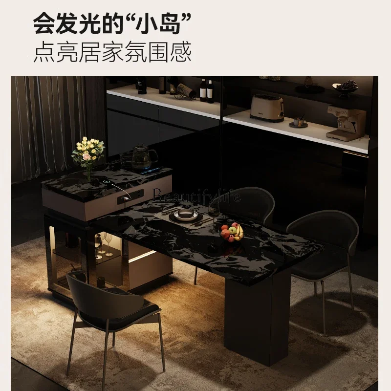 

5Italian minimalist rock slab dining table household retractable island table integrated