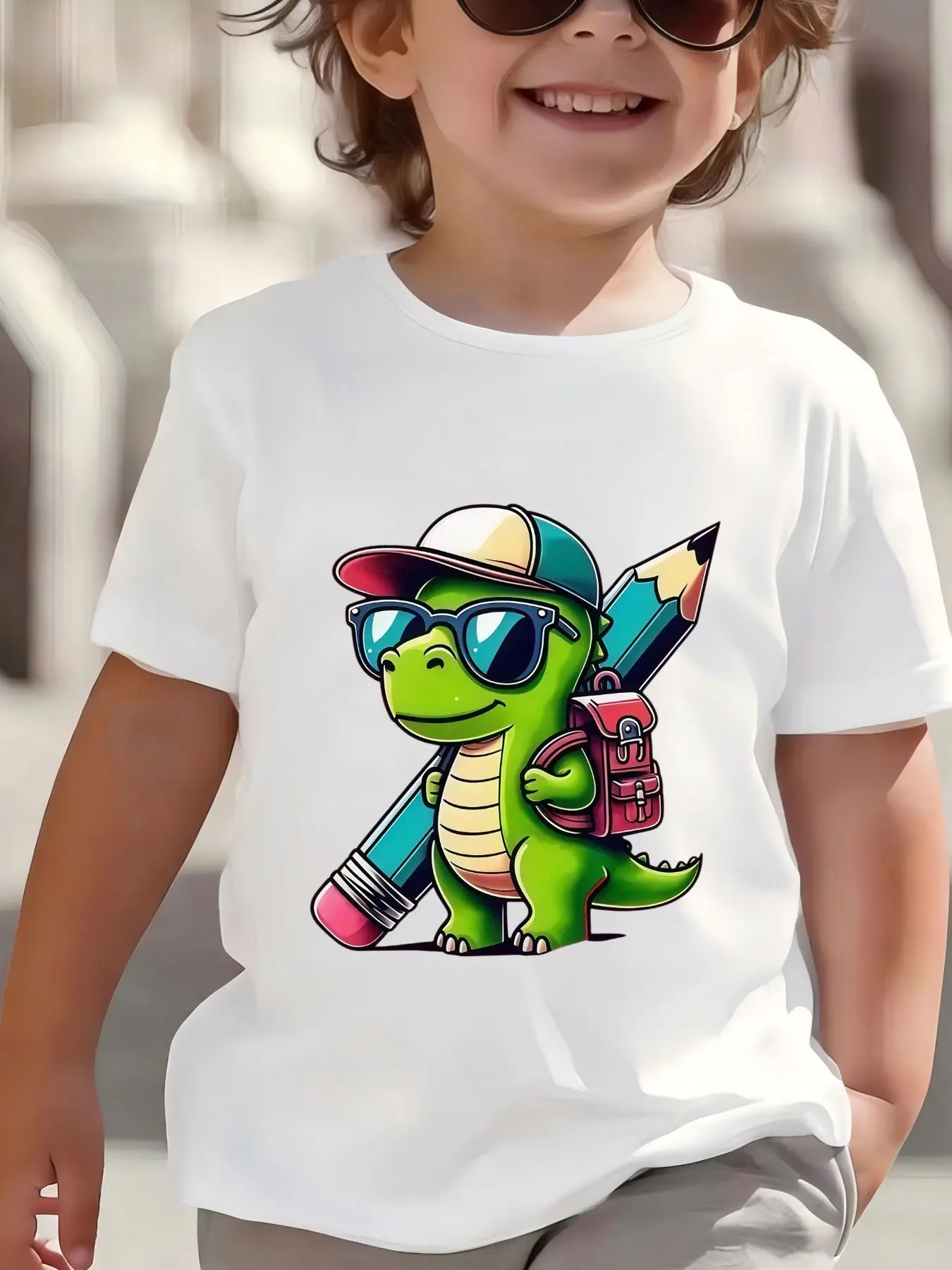 Kids Boys Girls Family Matching T Shirt Cool Dinosaur School Backpack Pencil Graphic Print Short Sleeve Crew Neck Soft Daily Tee