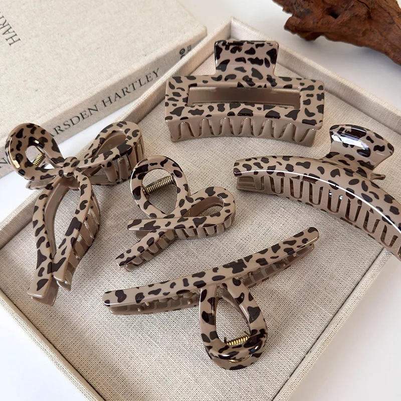 Retro Leopard Print Geometry Hair Claw for Women Temperament Elegant Hairpin Shark Clips Crab Barrettes Fashion Hair Accessories