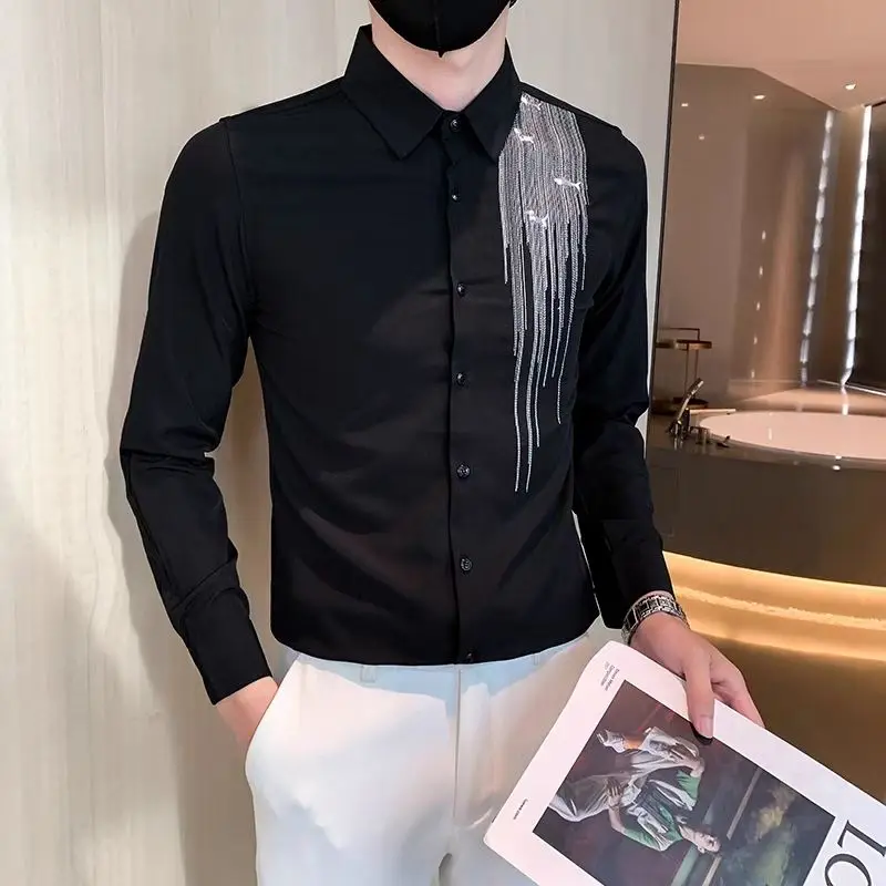 

Spring KPOP Fashion Style Harajuku Slim Fit Ropa Hombre Loose Casual All Match Shirt Square Neck Korean Style Long Sleeve Blusa