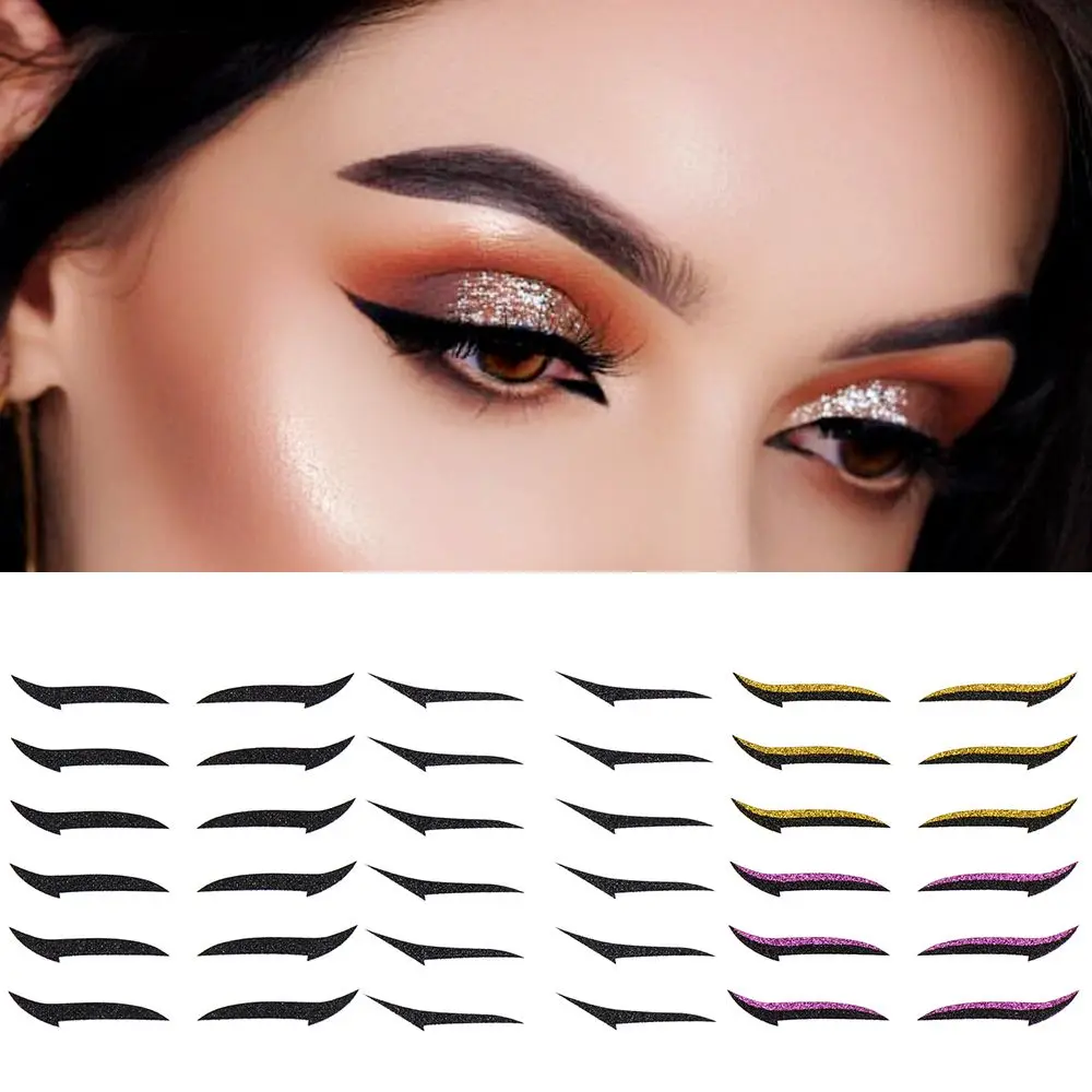 6 paia di adesivi per eyeliner riutilizzabili per trucco occhi di gatto con glitter a lunga durata da donna, striscia per palpebre autoadesiva