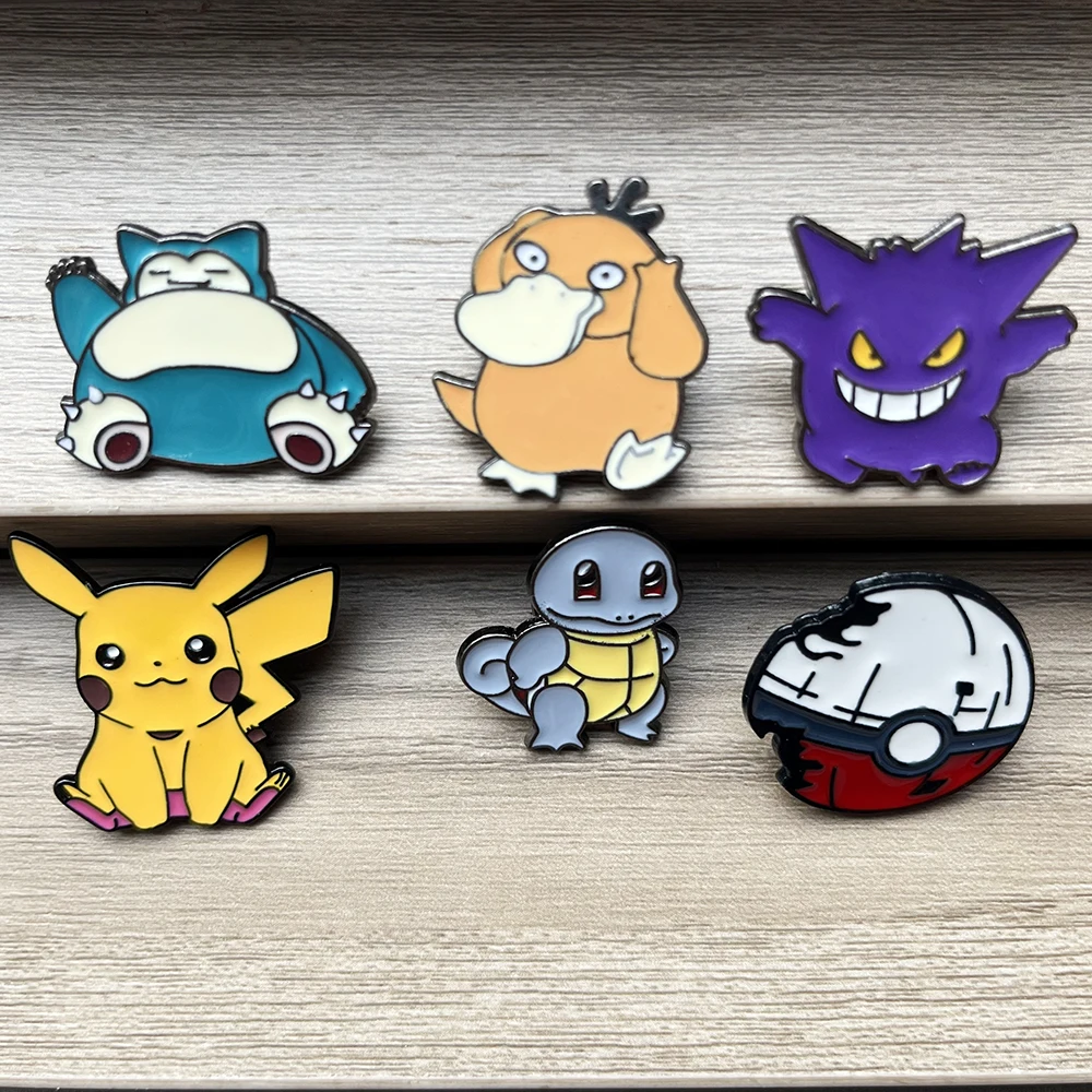 6 Stück Pokemon Kawaii Psyduck Gengar Emaille Pins Set Anime Anstecknadel Zubehör Metall Brosche Serie für Rucksack Dekoration