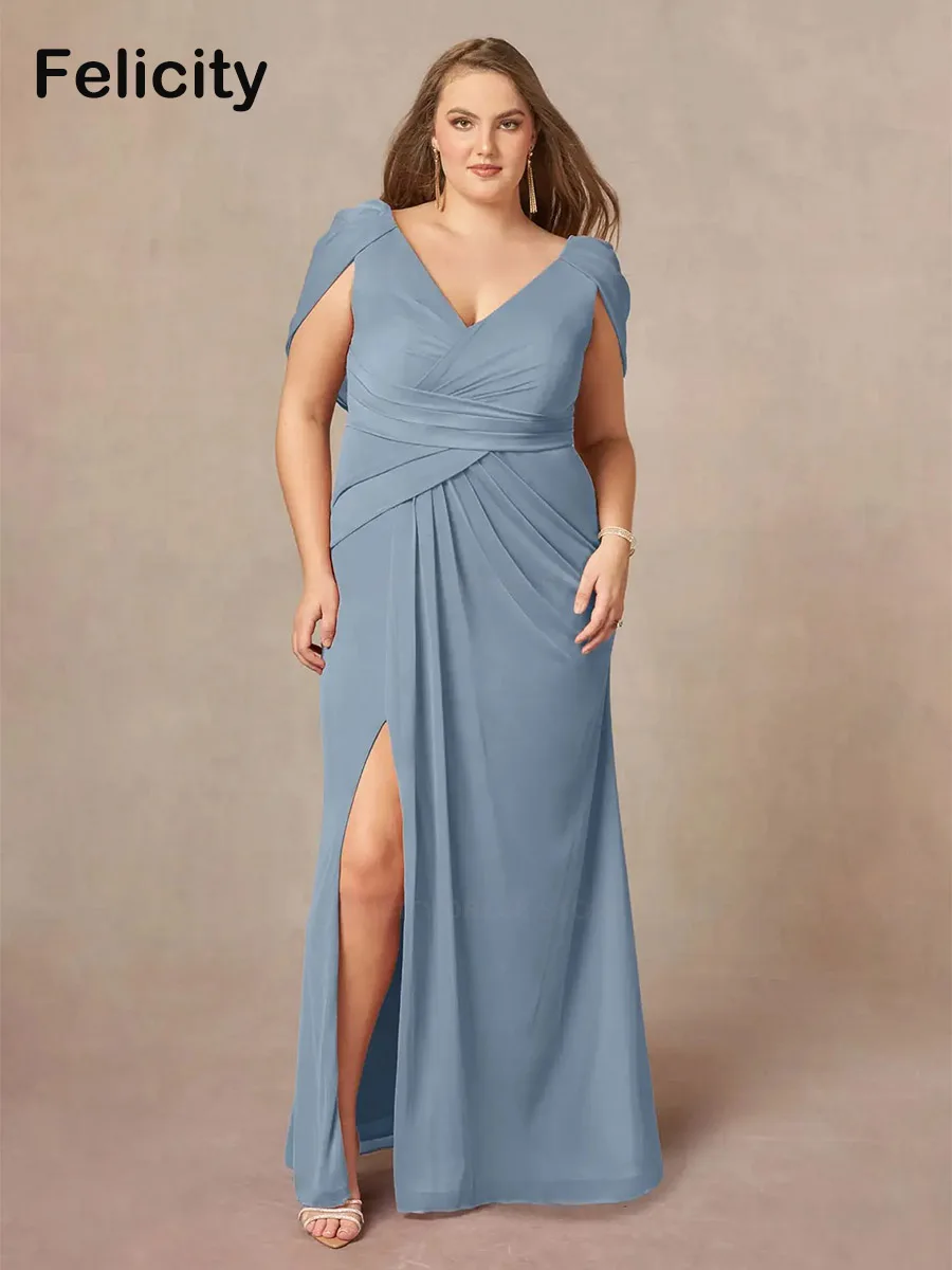 

Simple Plus Size Mother of the Bride Dresses 2023 Mermaid Pleated Front Split Formal Wedding Party Guest Dresses فساتين السهرة