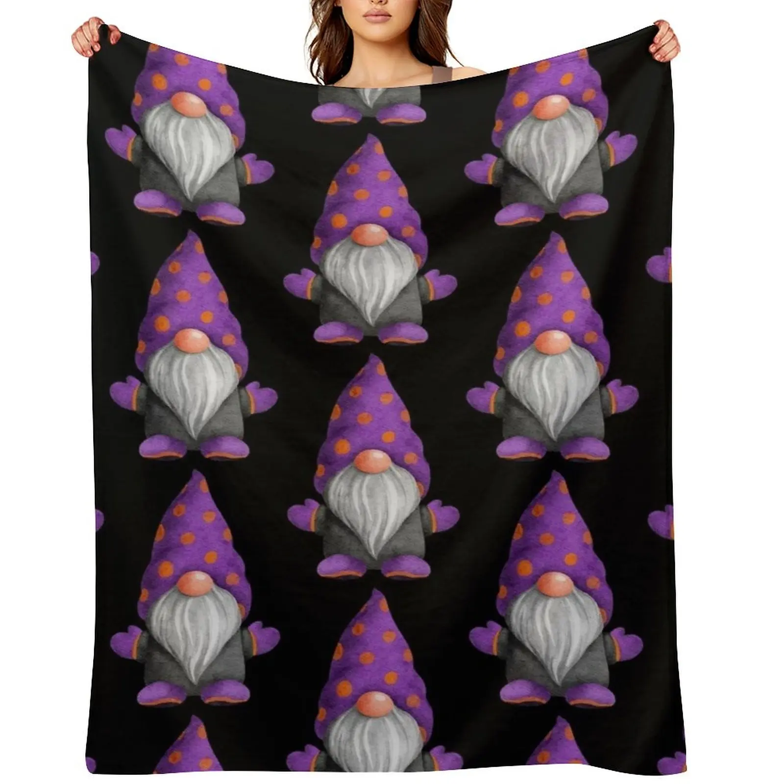 

Милое одеяло с изображением гнома в фиолетовый и оранжевый горошек, спальный мешок, роскошные тонкие походные одеяла для дивана