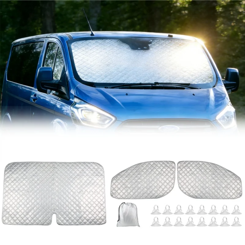 Camperven Windshield Sunshade Set Window Covers Internal Thermal Blinds Sun Protection Pad For Ford Transit Custom MK8 2012-2022