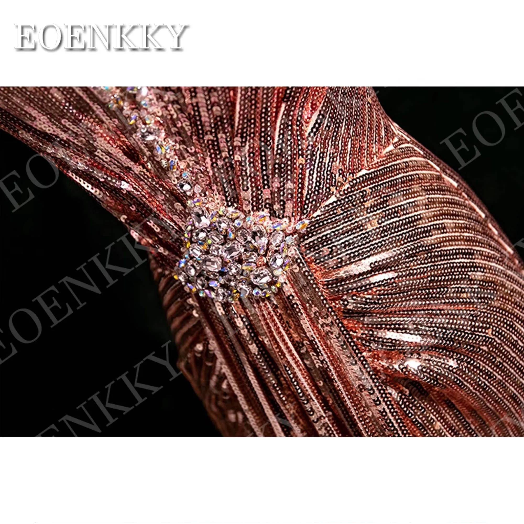 EOENKKY Elegant Sparkly Evening Dresses for Wedding Mermaid Sequin Beaded V Neck Prom Dress Halter Neck Customized فساتين سهرة