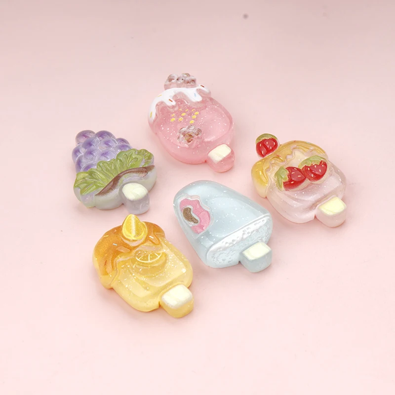 10/100pcs Cream Fruit Grape Popsicles Cabochon Flatback Scrapbooking for Phone Decor DIY Hairpin Bows Jewelry Crafts Accessories