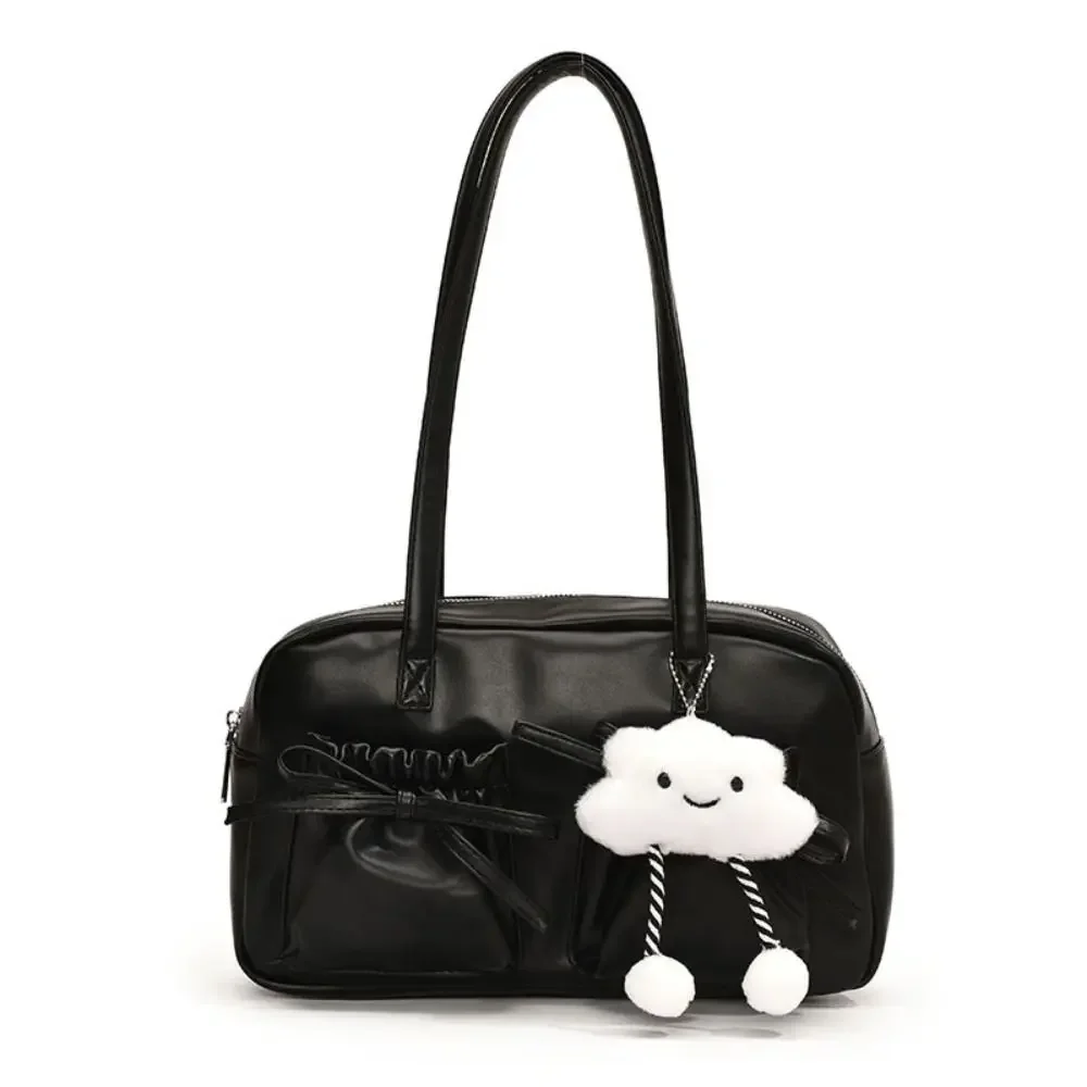 

Portable PU Bow Handbag Balletcore Style Solid Color Bow Underarm Bag Korean Style Tote Bag Leather Shoulder Bag Shopping
