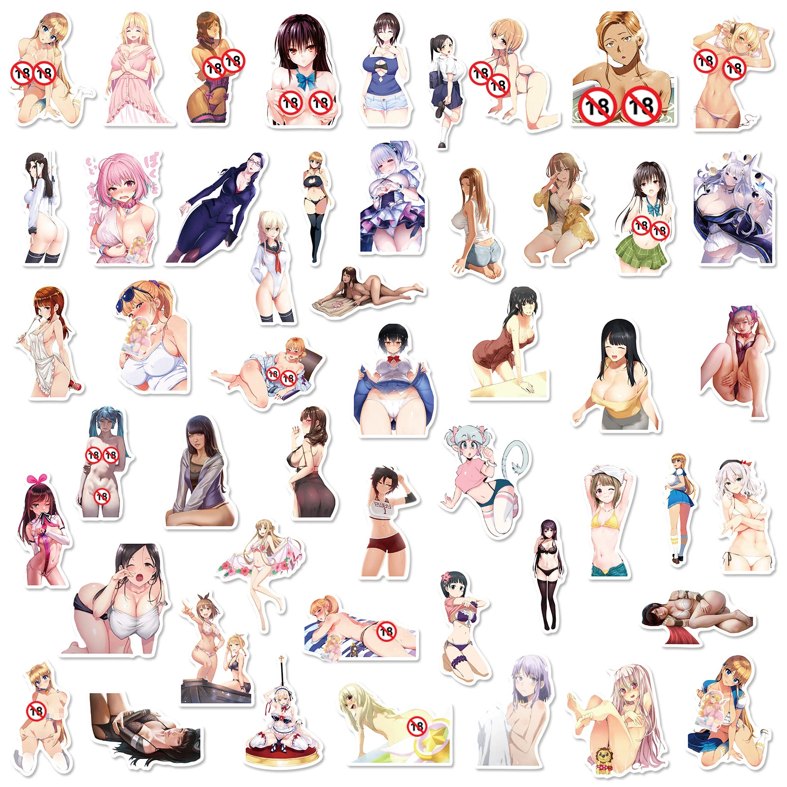 50Pcs Adult Anime Hentai Sexy Waifu Stickers Suncensored Decals for Laptop Phone Luggage Cute Car Sticker Girls Toys