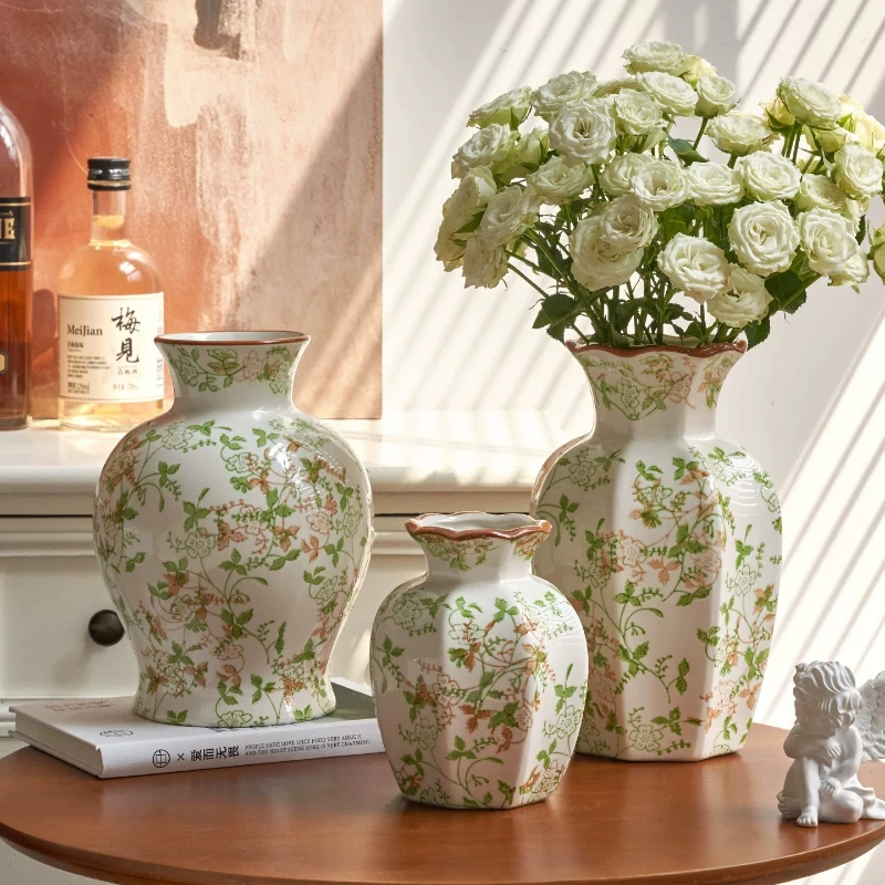 2026 Huge New Chinese Octagonal Retro Ceramic Vase, Hydroponic Flower Vase for Living Room Hotel, Ornamental Decor Centerpiece
