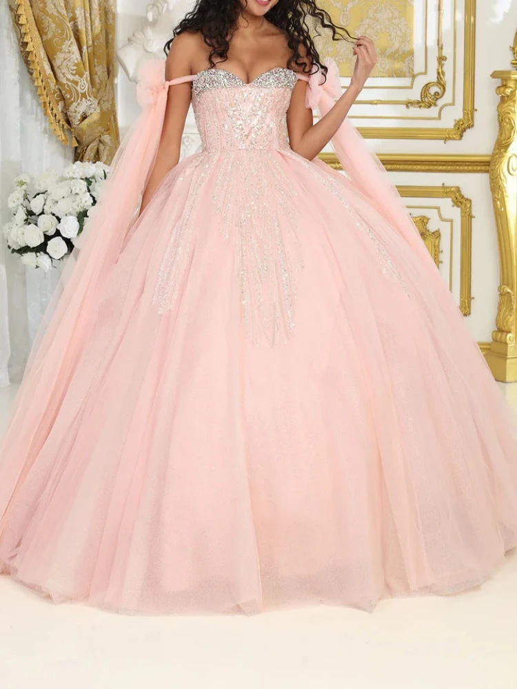 

High Quality Princess Girl Prom Occasion Dresses With Sleeve Cape Beaded Collar Dance Queen Ballgowns Sweet 15 16 Quinceanera