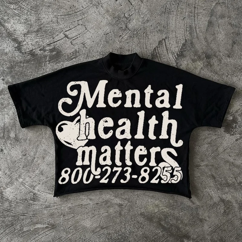 

Mental Health Matters Graphics 100% Cotton Cropped T-Shirts Men Y2K Short Sleeves Vintage Oversize Tshirt Streetwear Women Tops
