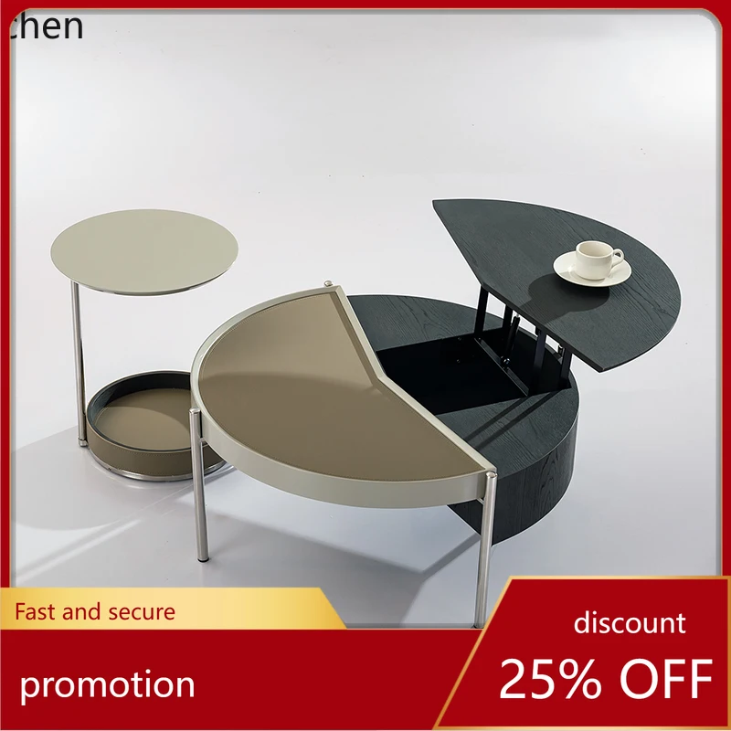 

HXL minimalist saddle leather round coffee table side table combination living room can be lifted and lowered