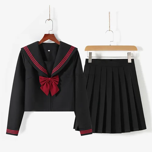 Imagen 2 del producto Uniforme escolar de marinero de estilo japonés, traje Jk, corbata roja, falda superior de manga corta negra, fotografía de Cosplay de Anime