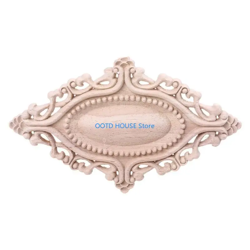 103a 4pcs الخشب المنحوت على عكس النقل البيضاوي زهرة الأثاث الأثاث الأثاث ديكور. #4