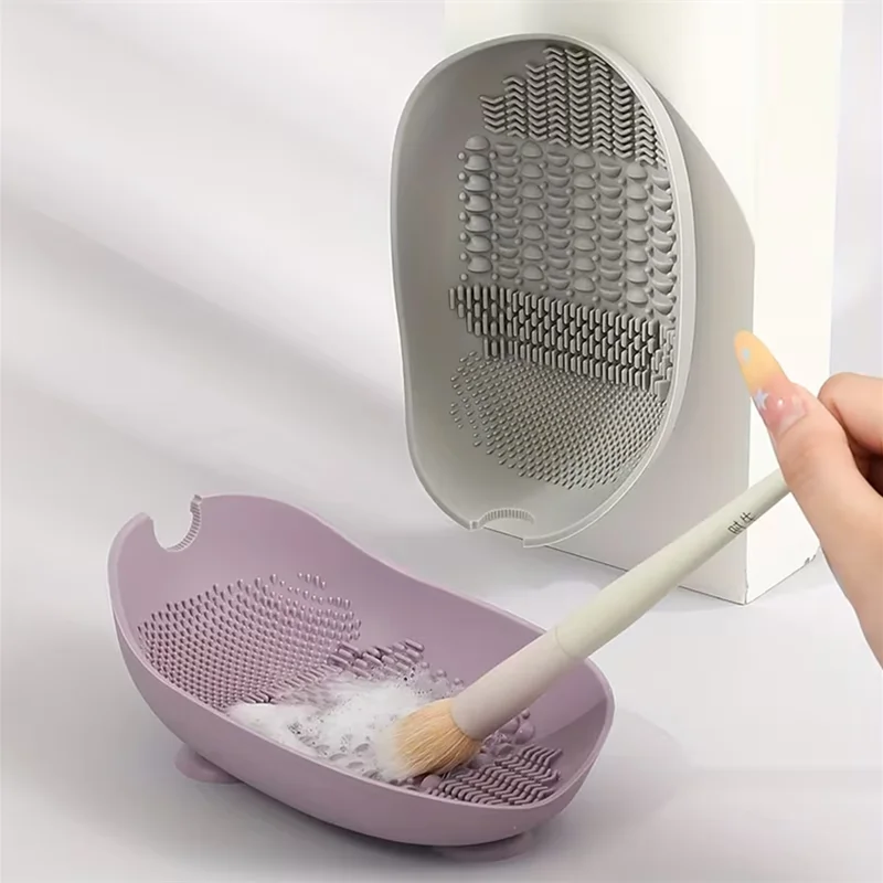 Bol de nettoyage de brosse de maquillage en Silicone, avec Base à ventouse et poignée antidérapante, bol de nettoyage de bouffée de poudre, outil cosmétique, outils de nettoyage