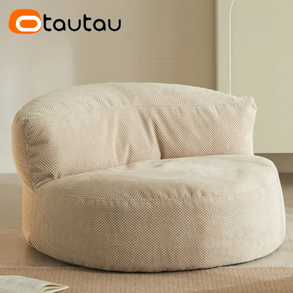 

OTAUTAU Thick Soft Waffle Bean Bag Cover Without Filler Beanbag Pouf Salon with Footrest Stool SF145