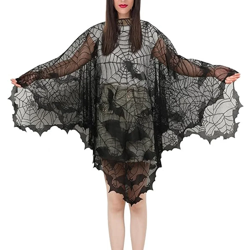 Anime Christmas Sexy See Throught Lace Skeleton Poncho for Women Halloween Cloak Girl Cape Day of The Dead Cosplay Costume