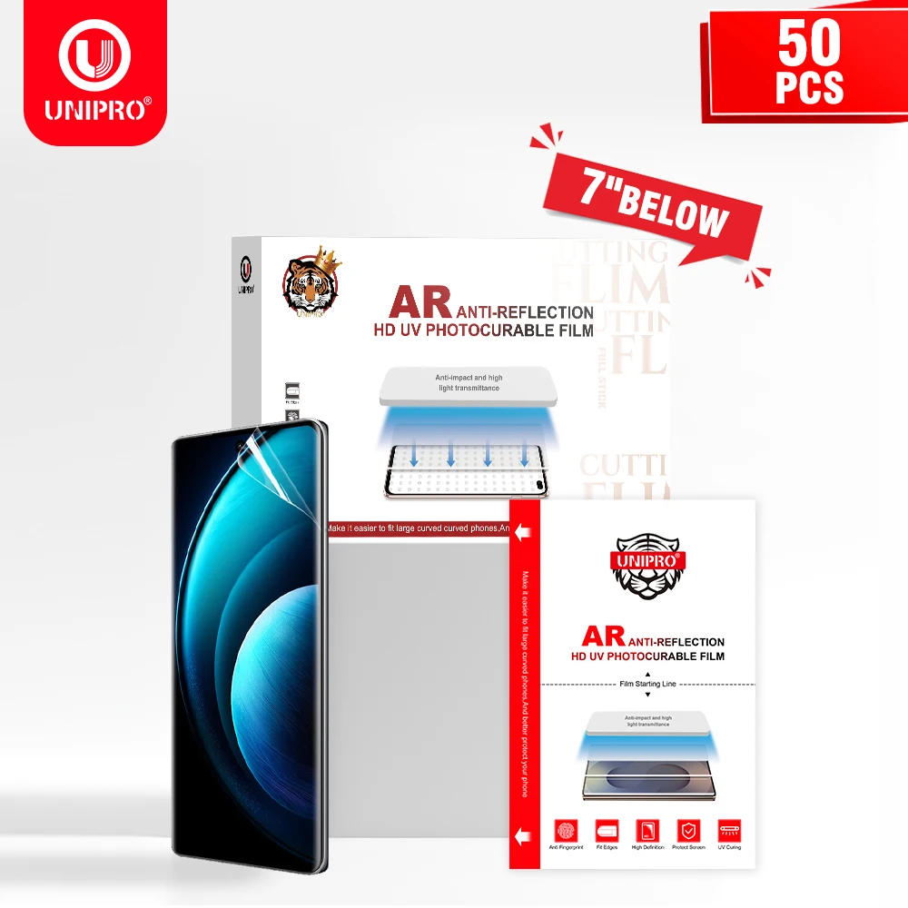 UNIPRO 20 50Pcs UV Fiberglass Protective Film HD Fiber Glass Protective Film Hydrogel Screen Protector Cutting Machine Plottor