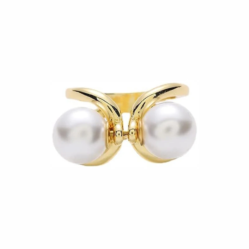 Double Pearls Silk Scarf Ring Clip Brooch for Women Shell Pearl  Bowknot Shawl Scarves Finger Rings  Birthday Wedding Party Gift