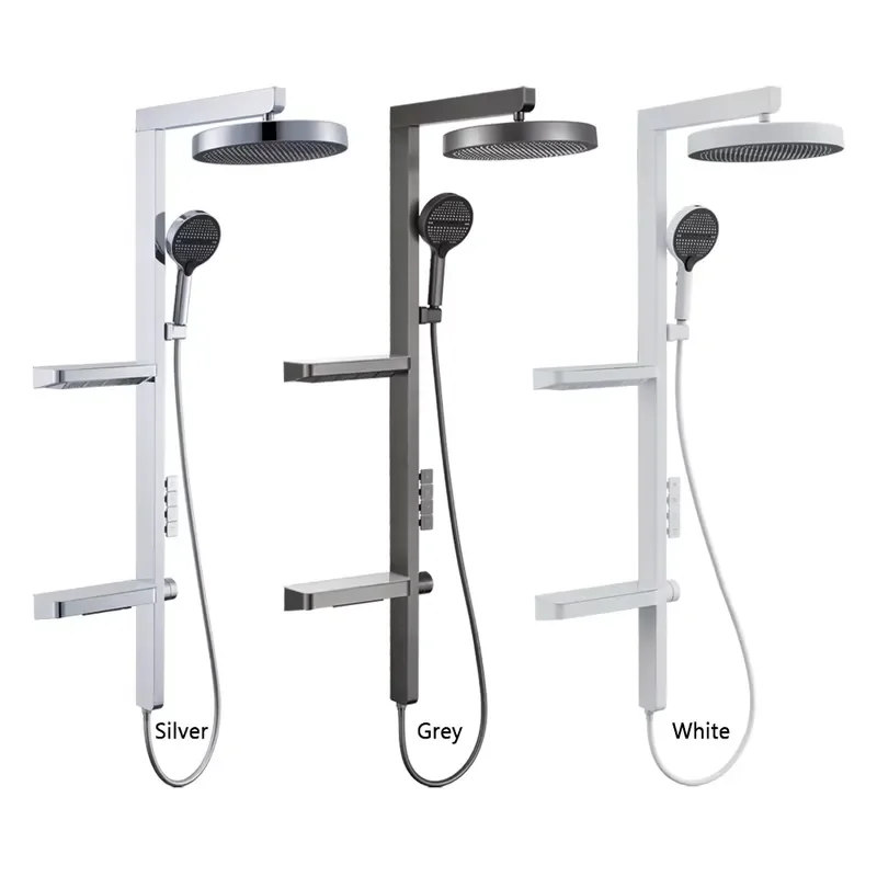 Modern Smart LED Rainfall Shower Set Concrete Mixer Valve Digital Display Temperature Control Bathroom Fixture With Shelf