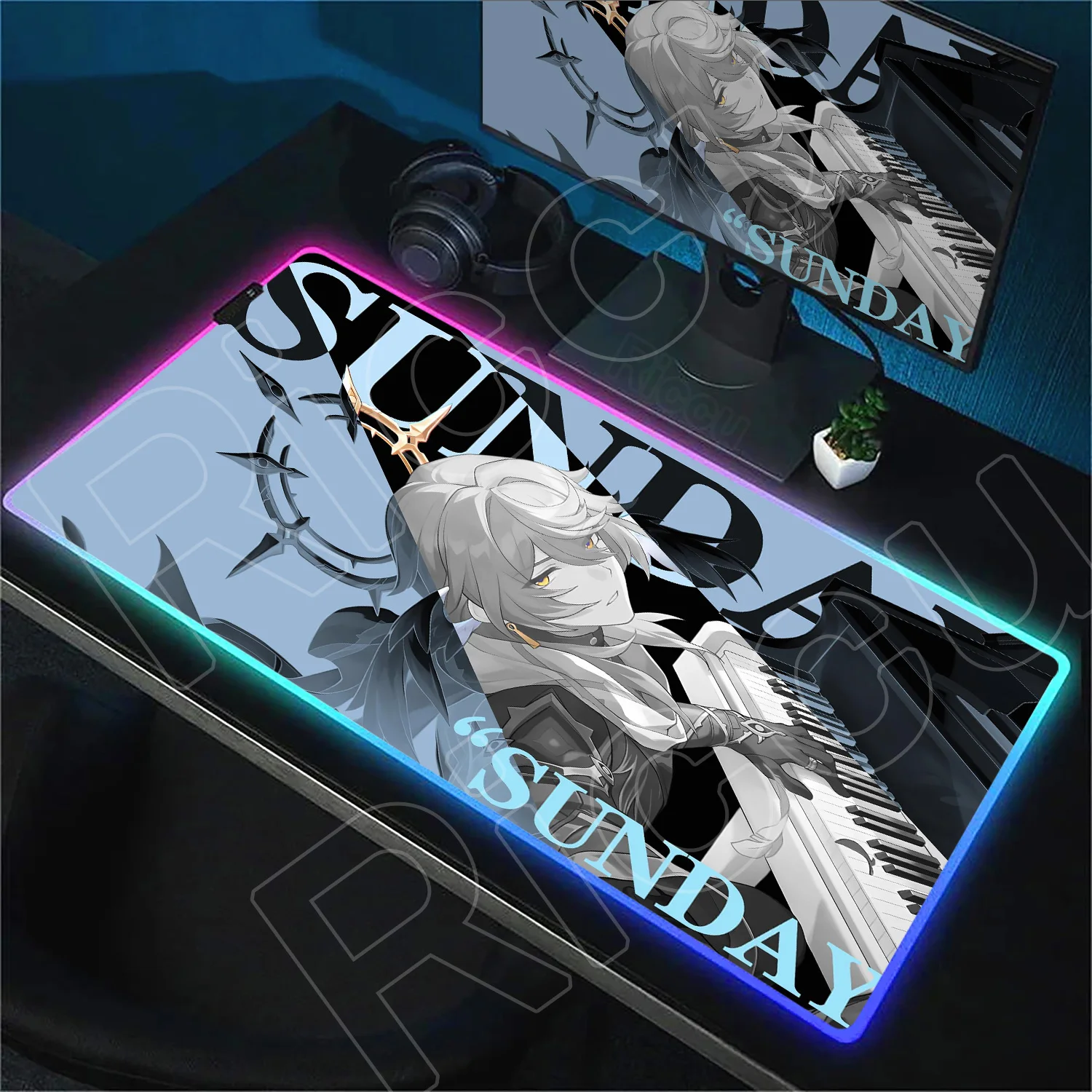 

Honkai Star Rail Sunday Gaming Mouse Pad RGB LED Colorful Glowing Keyboard Mousepad XXL Large Computer Gamer Backlight Desk Mats