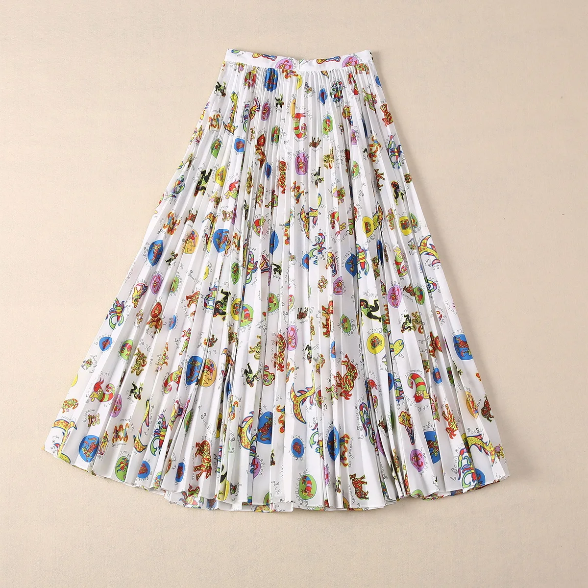 Europe and the United States women's 2024 summer new Cartoon animal print pure cotton pleats Fashion skirt