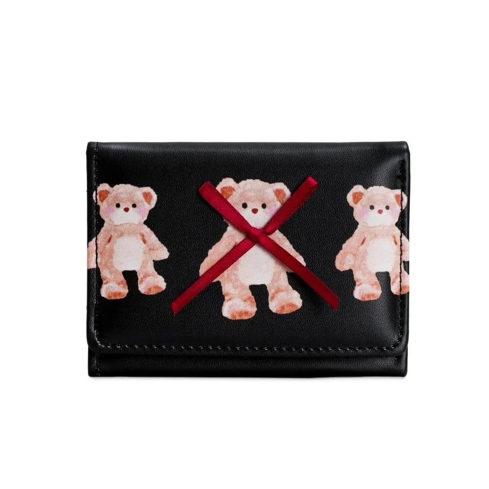 Nouveau mignon ours arc porte-monnaie pliant Tri-fold Mini portefeuilles Portable multi-fentes pochette cadeau