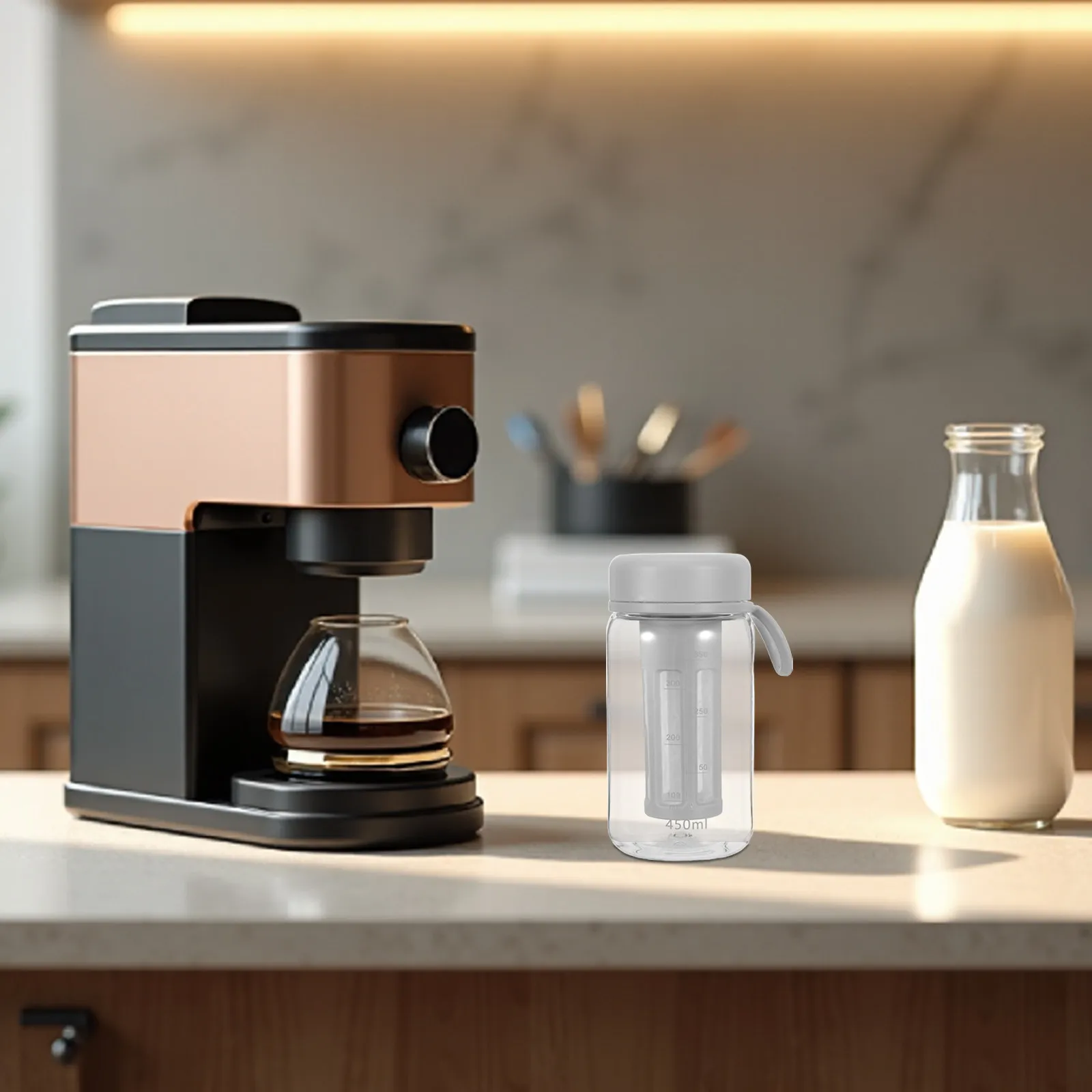 450Ml Transparent Cold Brew Coffee Cup with Built-in Filter Shatter-Resistant Plastic Portable Coffee Maker Bottle for Iced