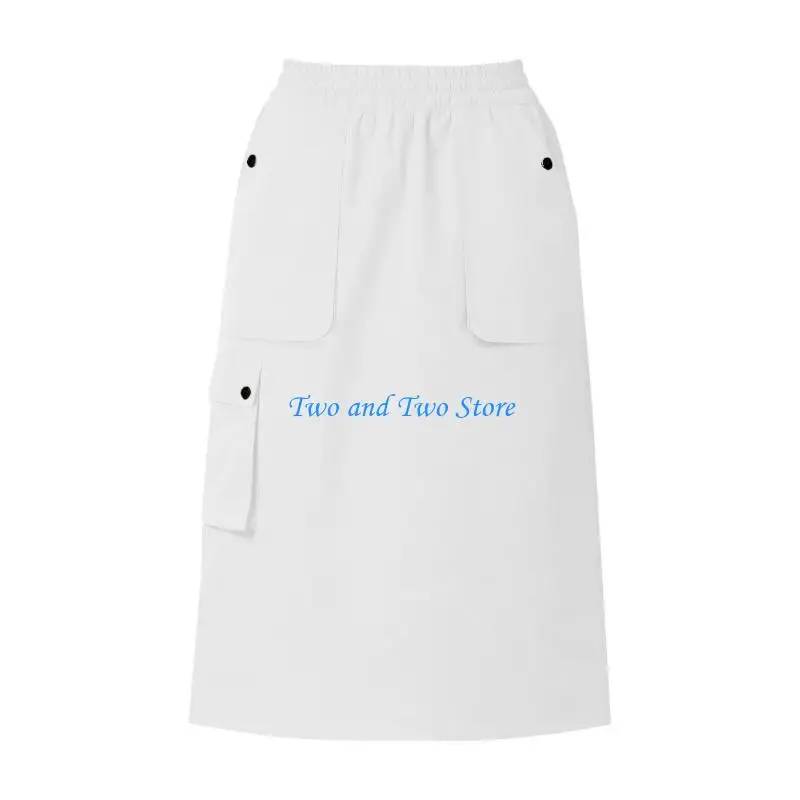 HX6F Women's Cargo Skirt Elastic High Waist Utility Workwear Skirts with Multi-Pockets Loose A-Line Casual Outdoor