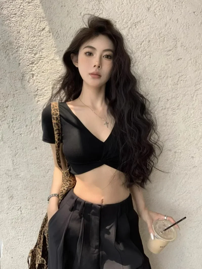 

Сексуальная футболка Spicy Jazz ort Sve V-Ne Belly Baring, женская летняя футболка для девочек, облегающий укороченный топ для танцев, смесь хлопка из полиэстера