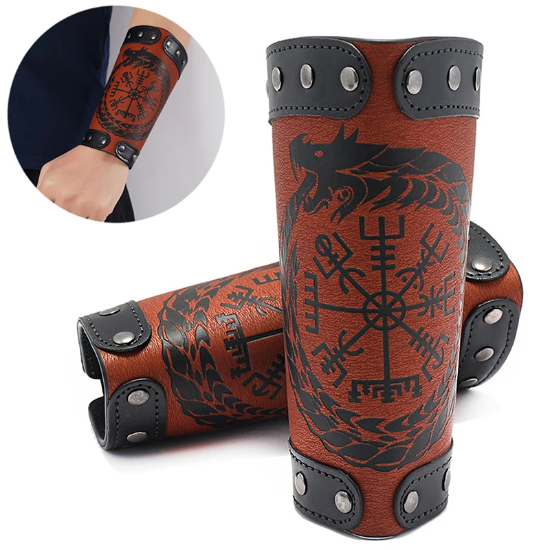 2022 Odin Symbol of Runes Wide Bangle Nordic Viking Compass Punk Dragon Head Leather Bracelet Men Cuff Wristband Jewelry Gift