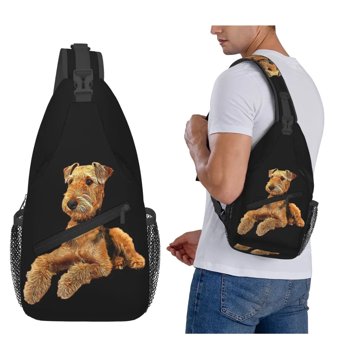 

Airedale Terrier красивая нагрудная сумка для собак, мужской рюкзак через плечо на слинге, нагрудная сумка, дорожный походный рюкзак, сумка на плечо